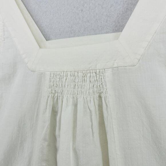 EILEEN FISHER Tank Top PM Cotton Woven Tunic Smocked Square Neck Shell White - Picture 7 of 14